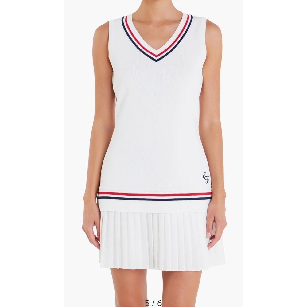 English Factory Sports Club Minidress Womens L White Preppy Tenniscore Varsity